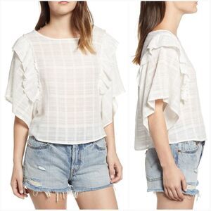 BP Flutter Sleeve Plaid Top Size Medium